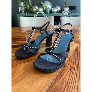 Y2K Mudd Black Rhinestone Heeled Sandals Women's Size 9 M Strappy Evening Heels